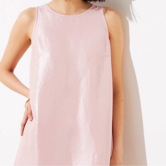 NEW Loft Linen Pink Shimmer Shift Dress w/Cutout Back - Coastal Grandma 2 - Picture 2 of 8